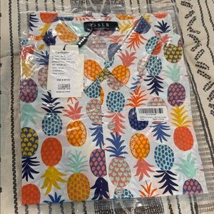 SSLR Pineapple Print Casual Button-Down Shirt - White/Multi